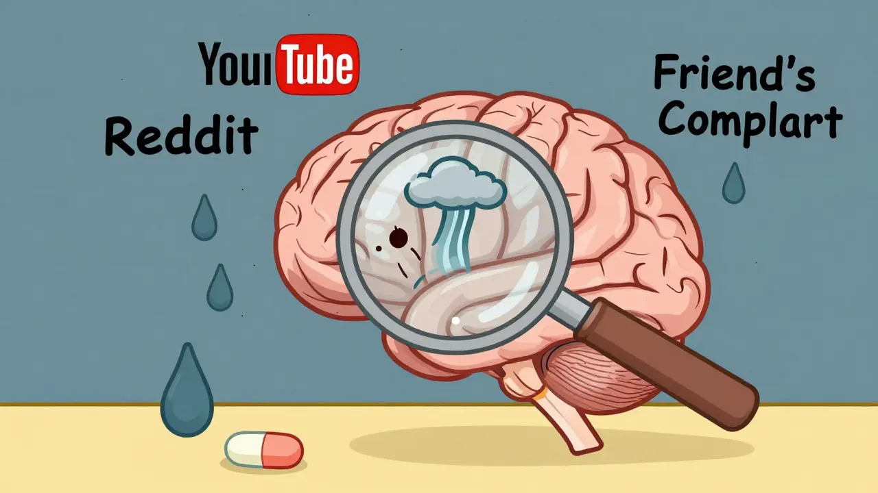A brain releasing stress clouds triggered by negative information about statins.