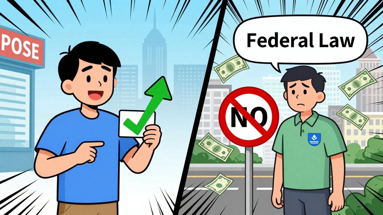 Contrasting scene: patient with copay card vs. Medicare patient blocked by law