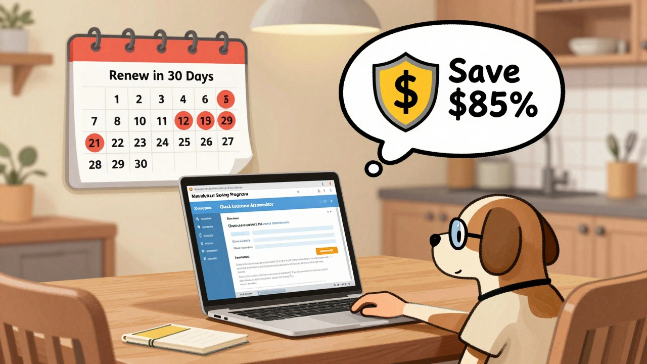 Person applying for drug savings program at home with calendar reminders