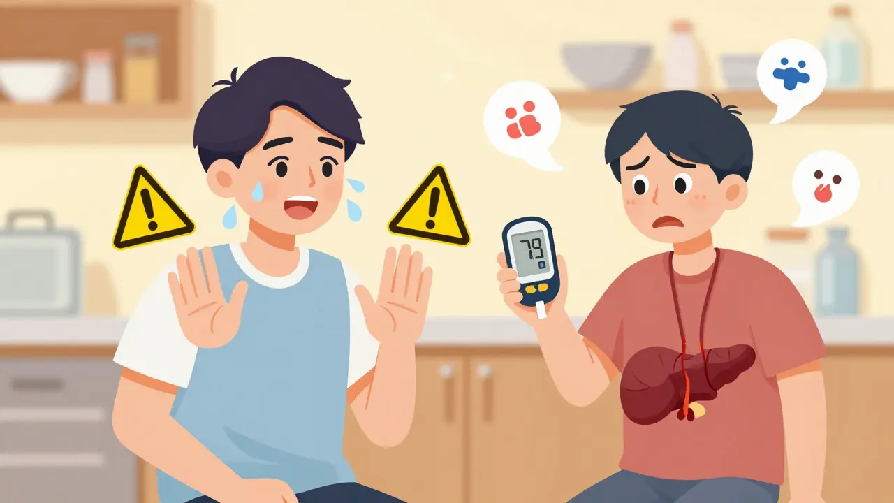 A diabetic person taking beta-blockers as warning signs of low blood sugar disappear.