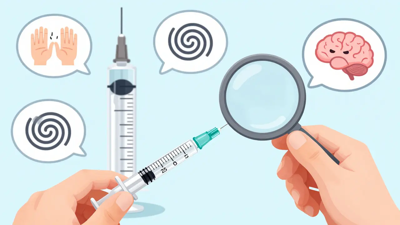 Person using small insulin syringe with clear unit markings, avoiding larger error-prone syringe