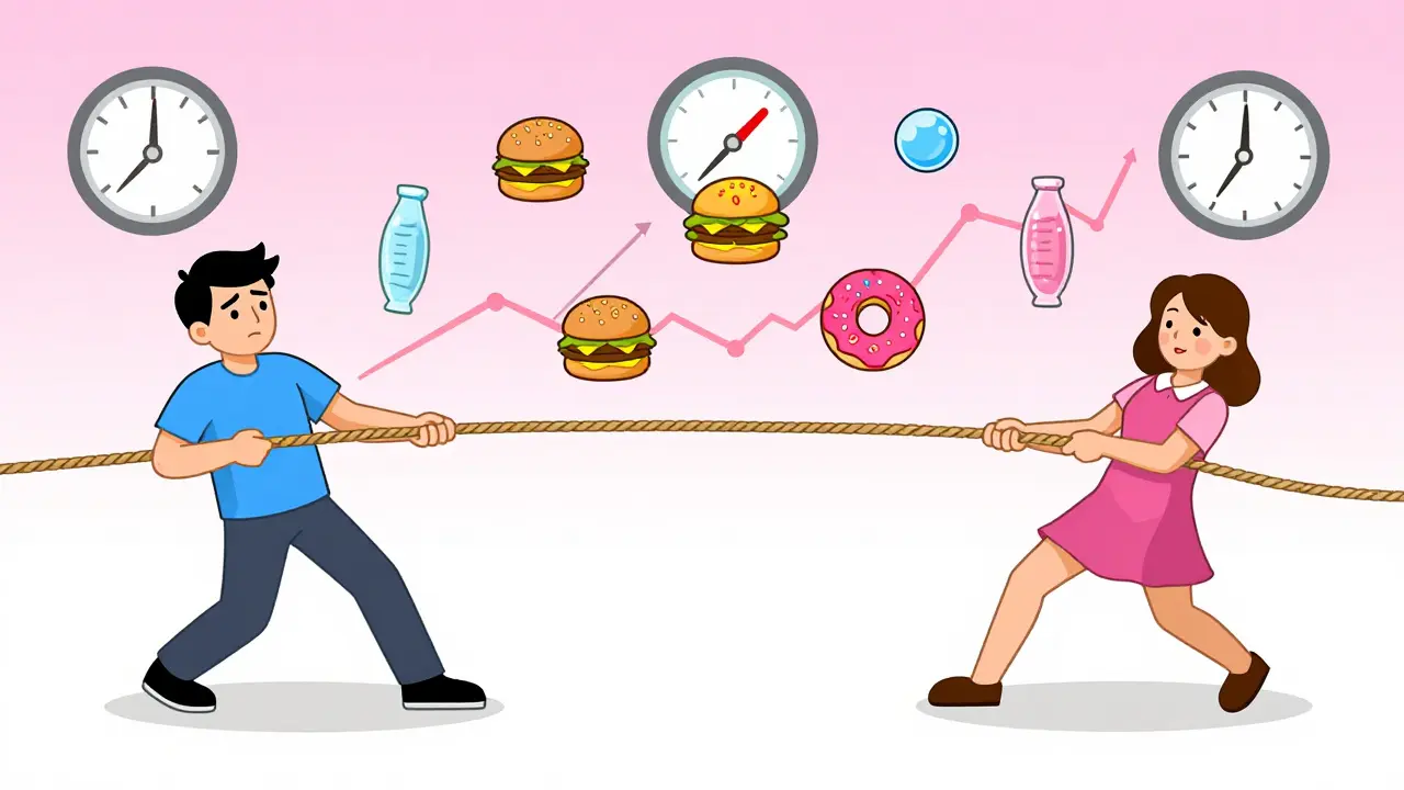 Hormones in a tug-of-war as food rewards overwhelm the body's appetite control system.