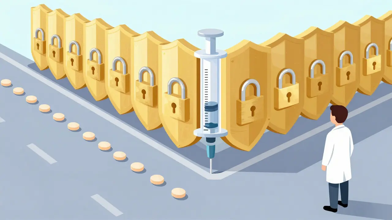 Scientist viewing shielded syringe versus open path for tablets