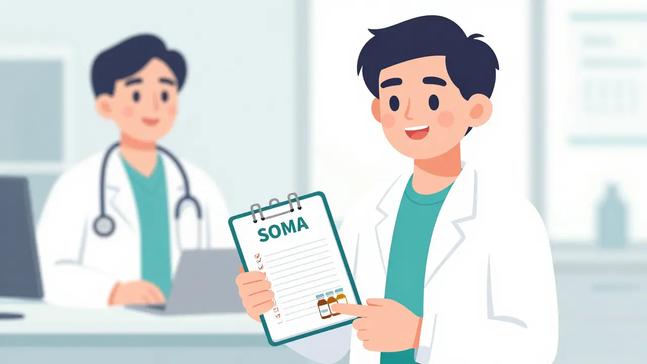 Patient confidently holding a SOMA symptom log notebook before a doctor's appointment